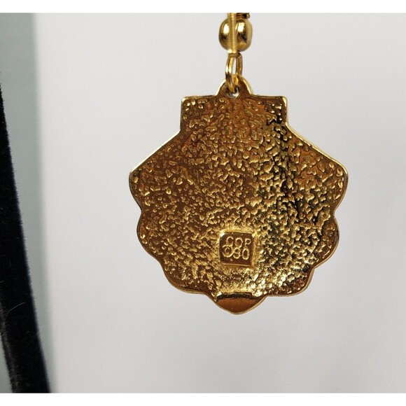 Vintage 1980's Signed COP co.90 Shell Dangle Enamal Gold Tone Earrings - Picture 15 of 15